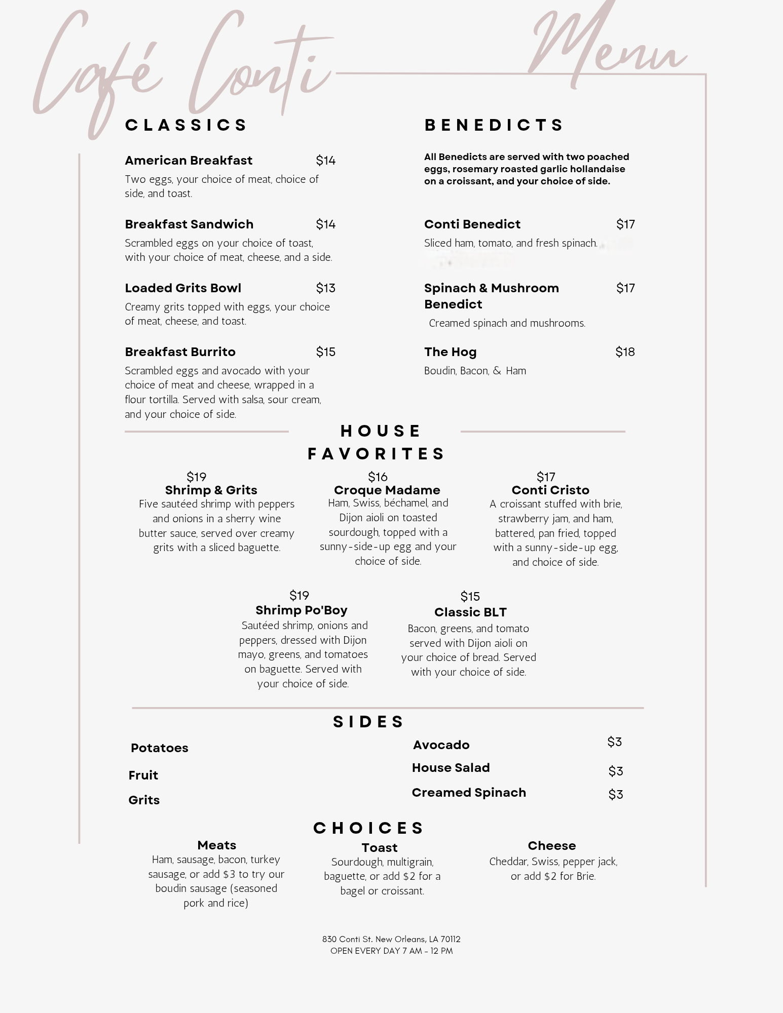 Cafe Conti Main Menu