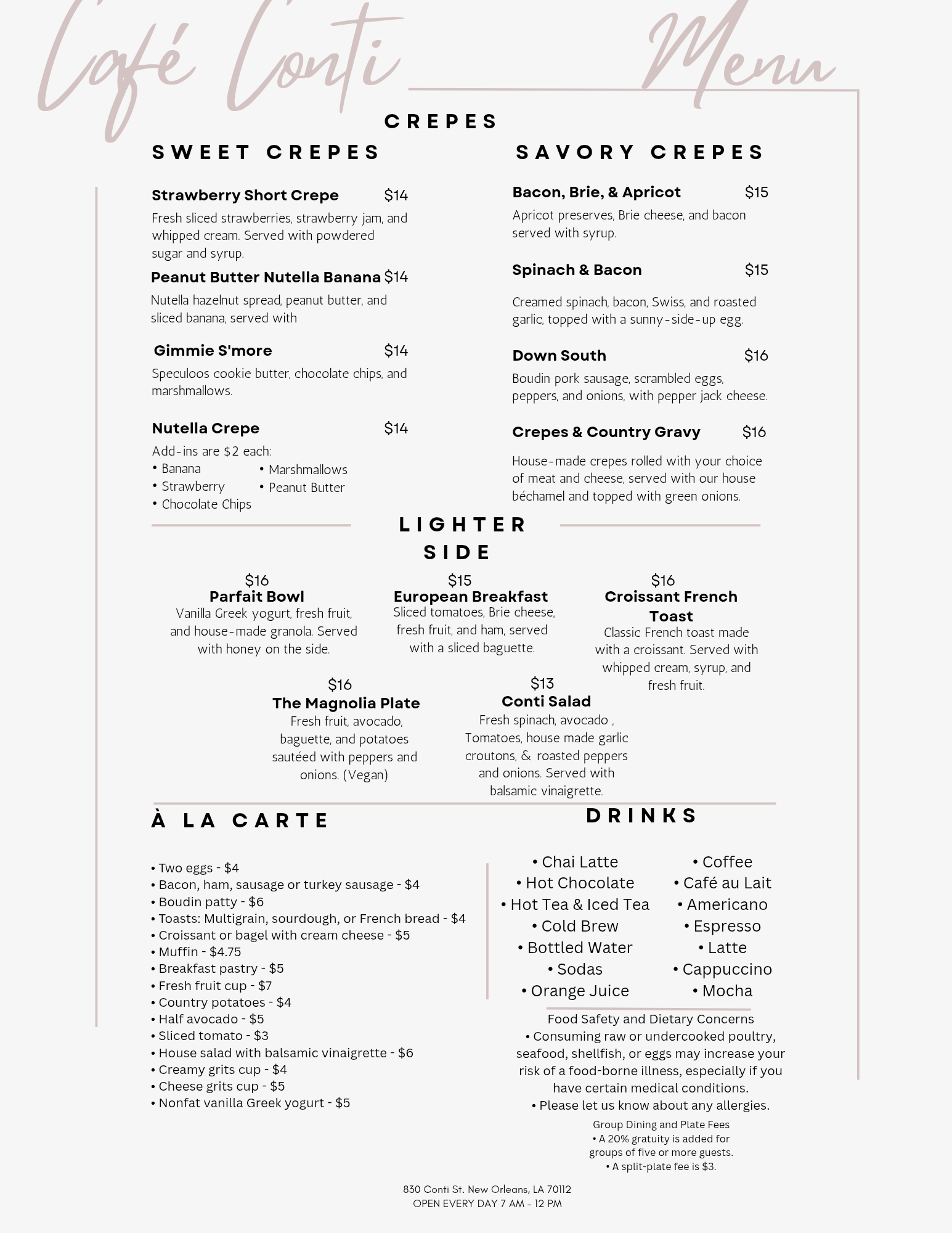 Cafe Conti Crepes Menu